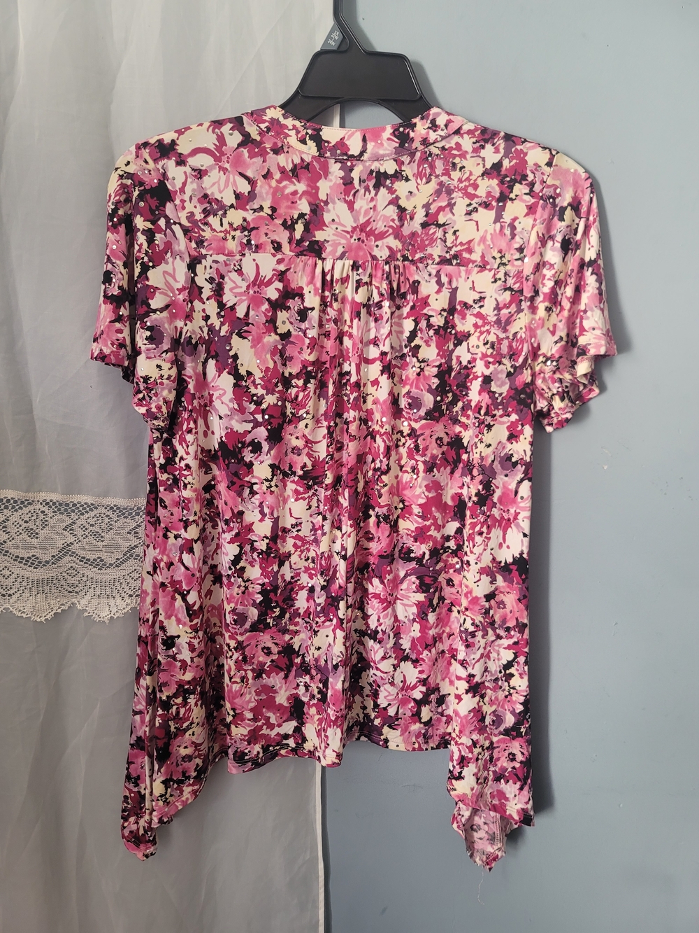 Brittany Black Pink Floral Short-Sleeve V-Neck Blouse - Picture 2 of 8